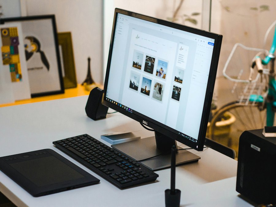 Desktop computer with monitor and keyboard on a desk